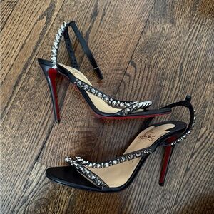 Christian Louboutin Black Red Studded Slingback Heels